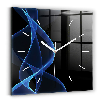 Square glass wall clock Blue lines