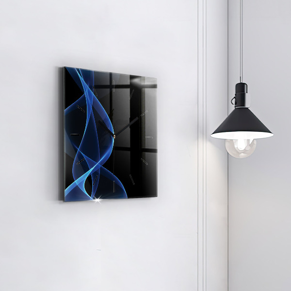 Square glass wall clock Blue lines