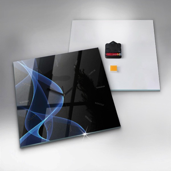 Square glass wall clock Blue lines
