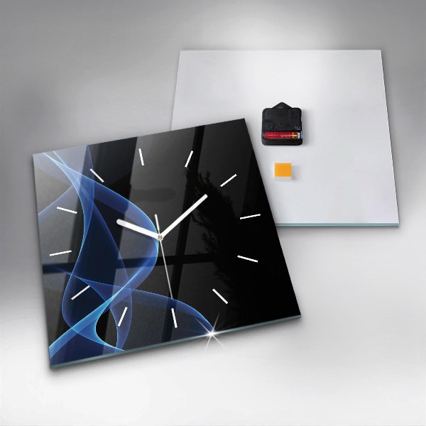 Square glass wall clock Blue lines