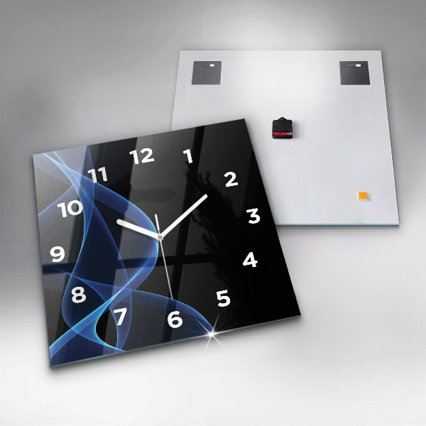 Square glass wall clock Blue lines