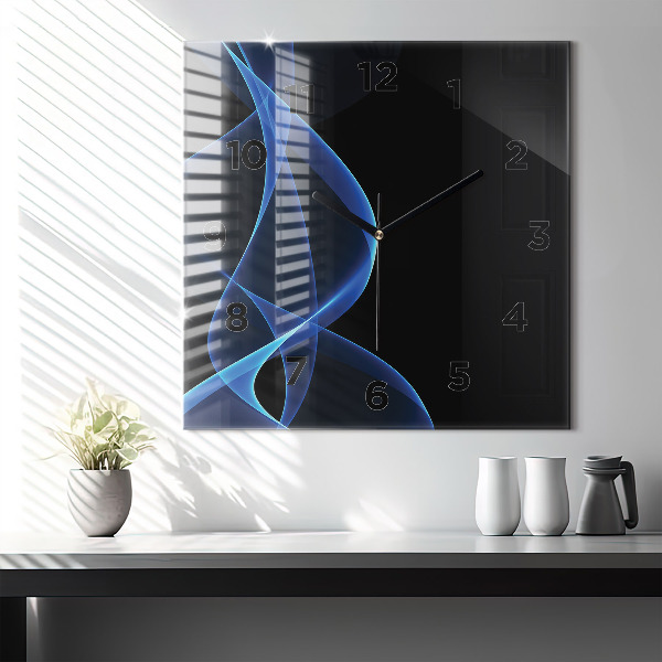 Square glass wall clock Blue lines