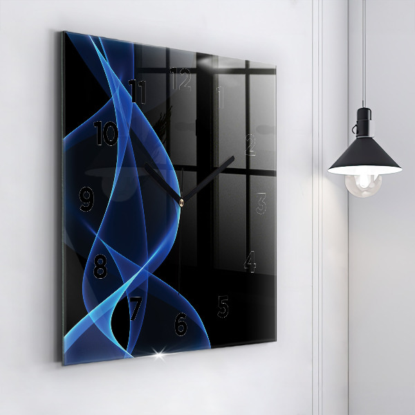 Square glass wall clock Blue lines