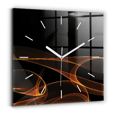 Square glass wall clock Orange lines