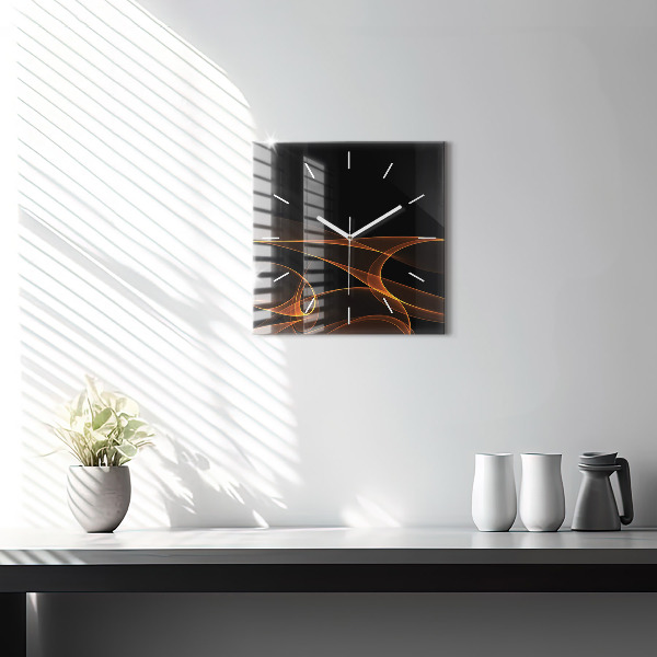Square glass wall clock Orange lines