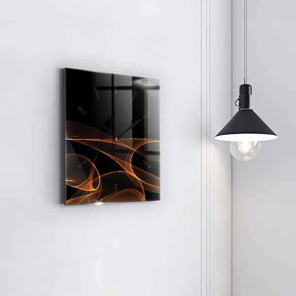 Square glass wall clock Orange lines