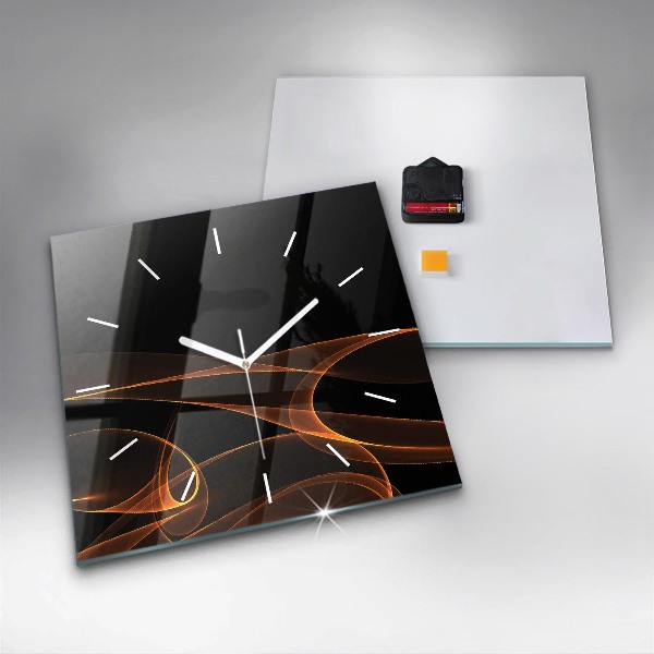 Square glass wall clock Orange lines