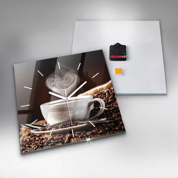 Square glass wall clock A cup of coffee