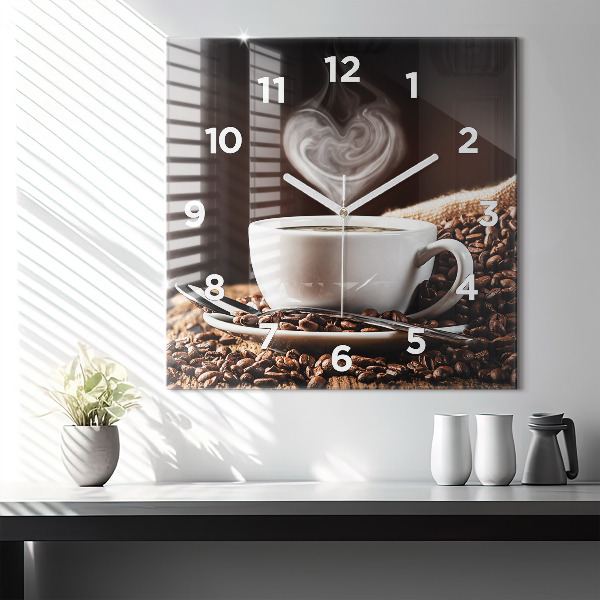 Square glass wall clock A cup of coffee