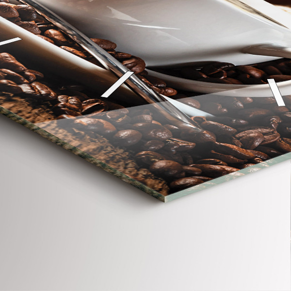 Square glass wall clock A cup of coffee
