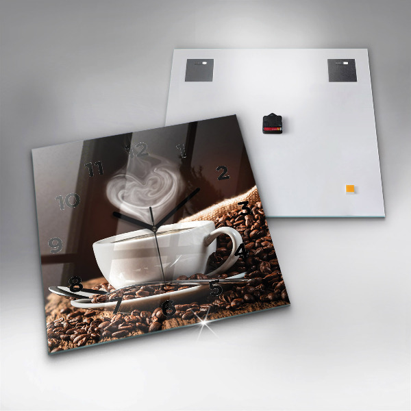 Square glass wall clock A cup of coffee