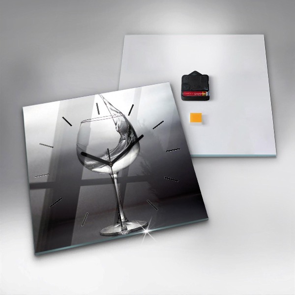 Square glass wall clock Glass of wine