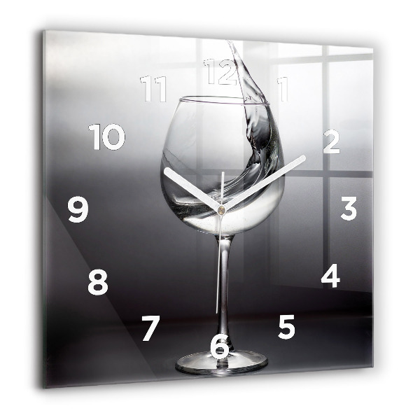 Square glass wall clock Glass of wine