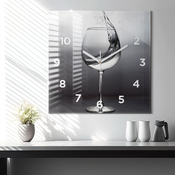 Square glass wall clock Glass of wine