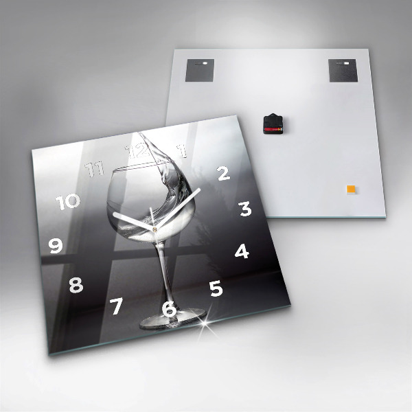 Square glass wall clock Glass of wine