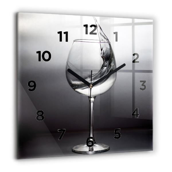 Square glass wall clock Glass of wine