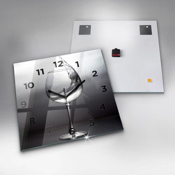 Square glass wall clock Glass of wine