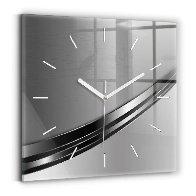 Square glass wall clock Silver lines