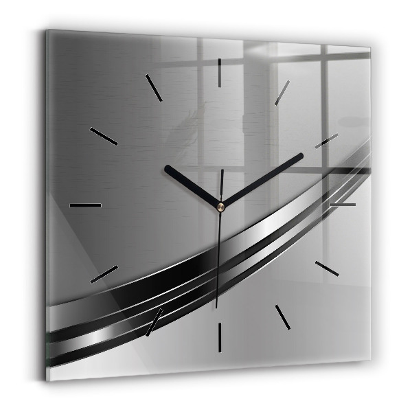 Square glass wall clock Silver lines
