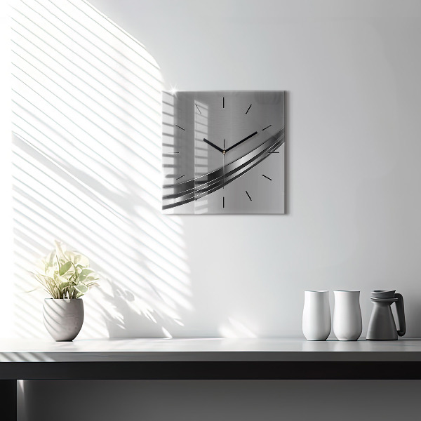 Square glass wall clock Silver lines
