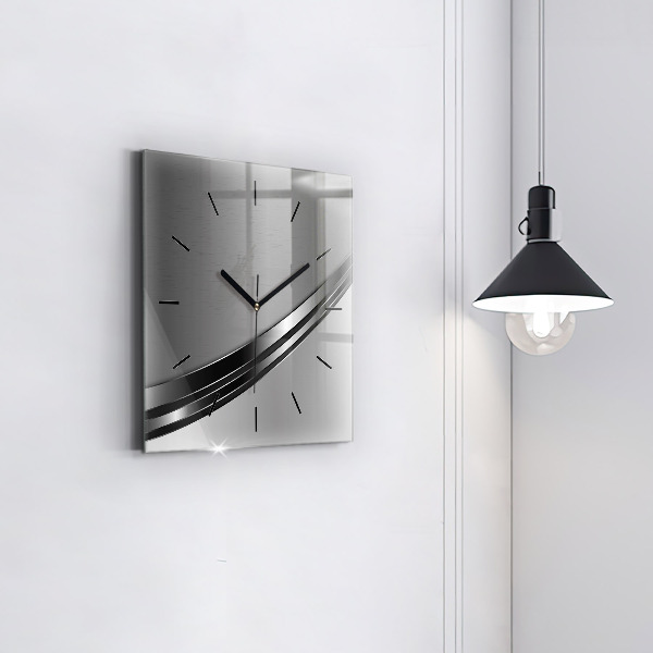 Square glass wall clock Silver lines
