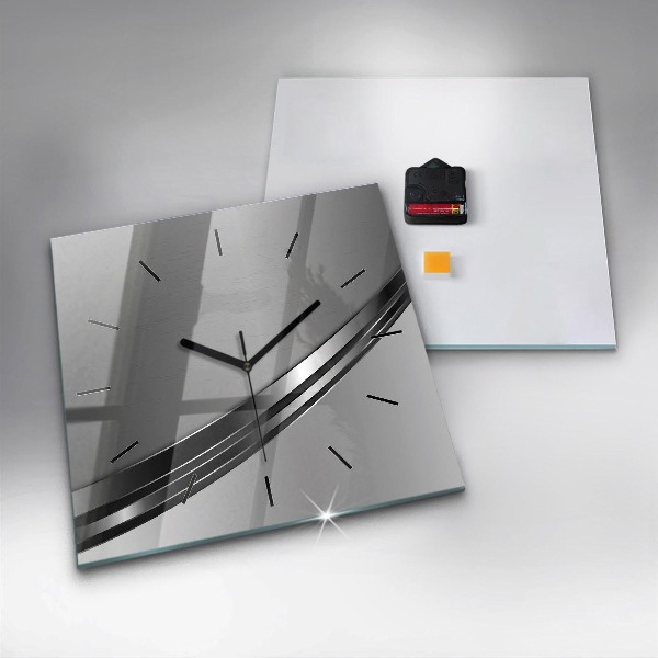 Square glass wall clock Silver lines