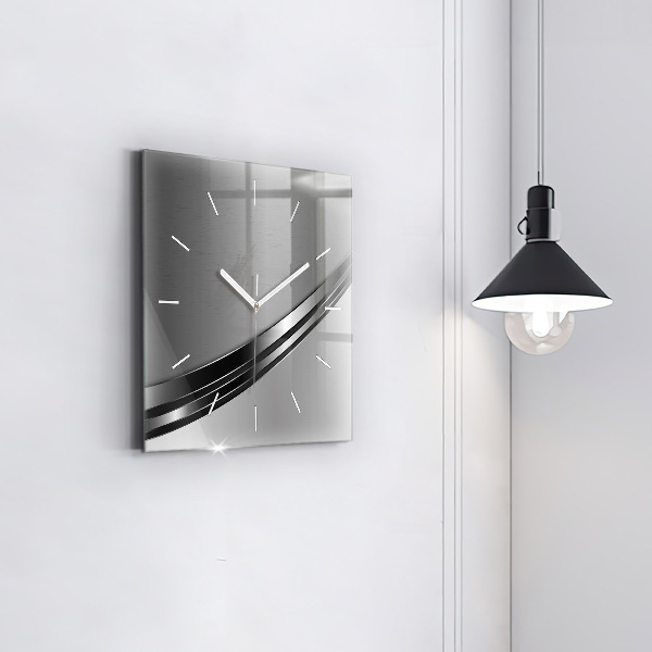 Square glass wall clock Silver lines
