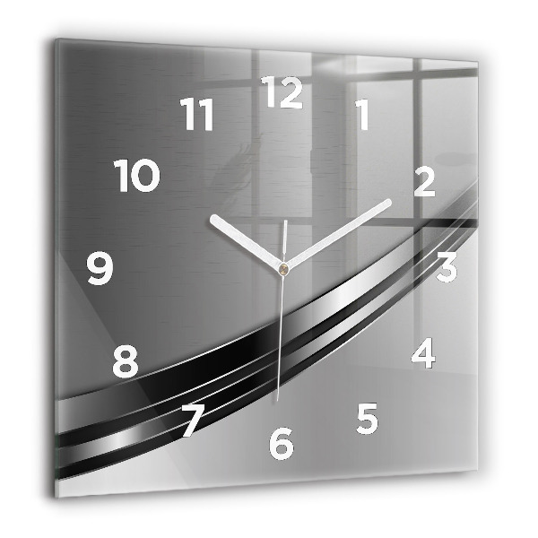 Square glass wall clock Silver lines