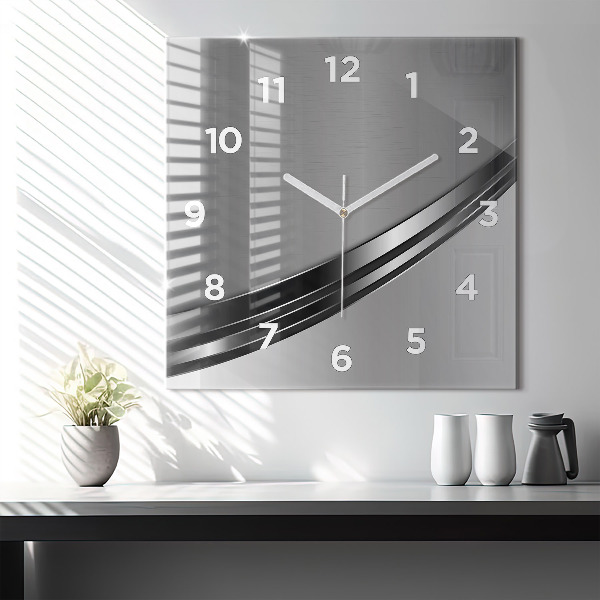 Square glass wall clock Silver lines