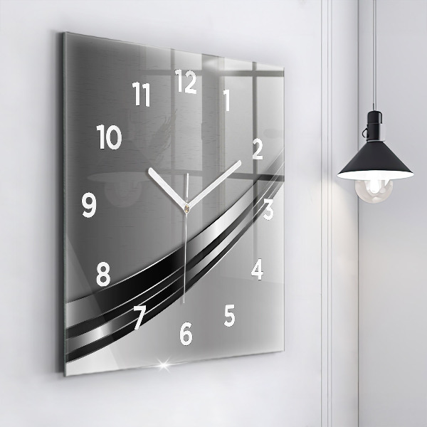 Square glass wall clock Silver lines