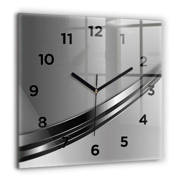 Square glass wall clock Silver lines