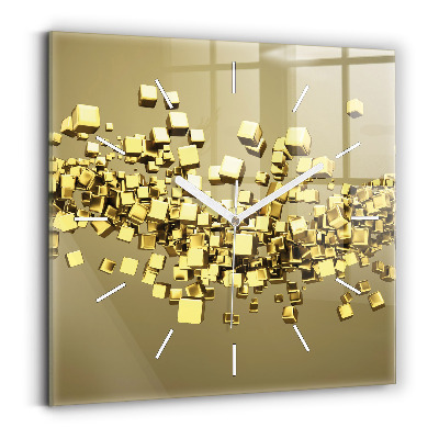 Square glass wall clock Golden squares
