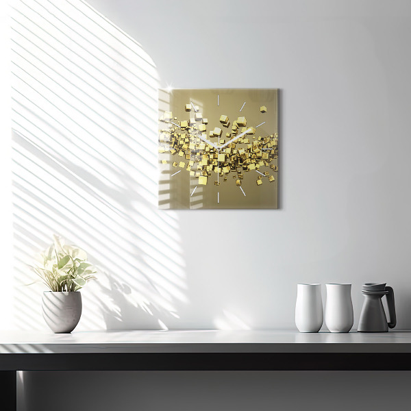 Square glass wall clock Golden squares