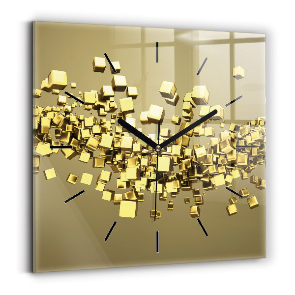Square glass wall clock Golden squares