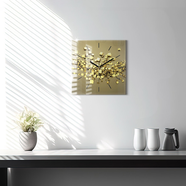 Square glass wall clock Golden squares
