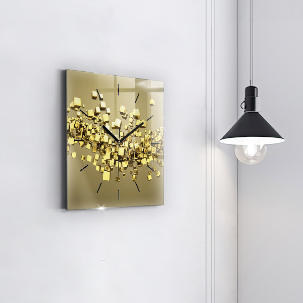 Square glass wall clock Golden squares