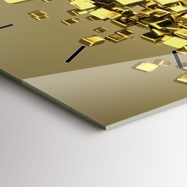 Square glass wall clock Golden squares