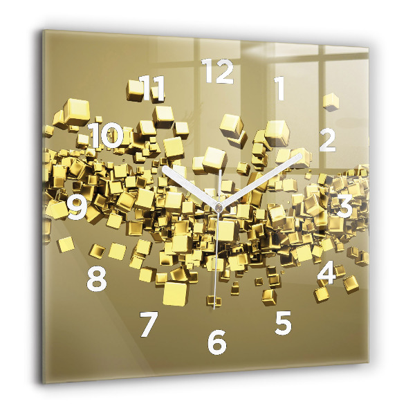Square glass wall clock Golden squares