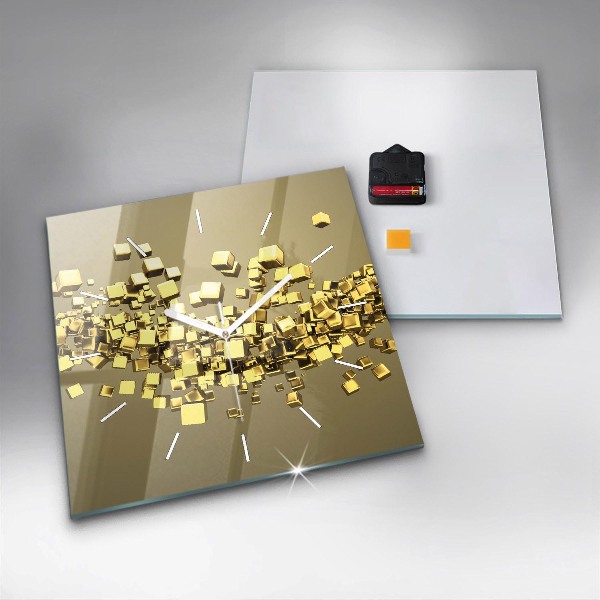 Square glass wall clock Golden squares