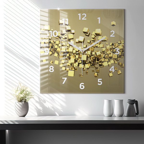 Square glass wall clock Golden squares