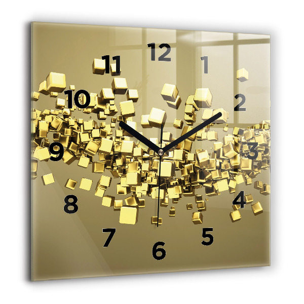Square glass wall clock Golden squares