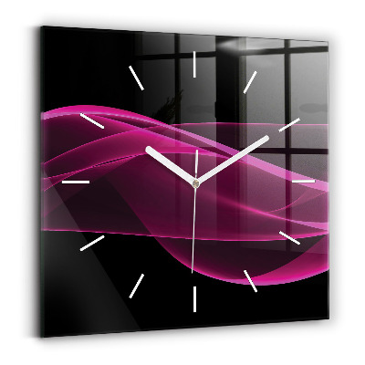 Square glass wall clock Pink abstraction