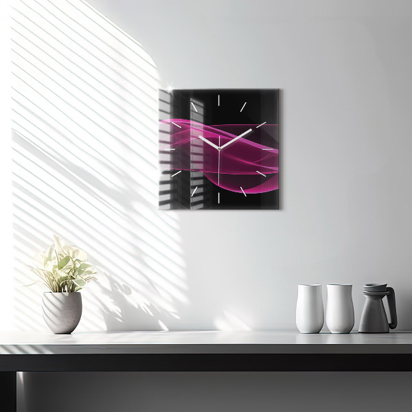 Square glass wall clock Pink abstraction