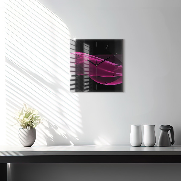 Square glass wall clock Pink abstraction
