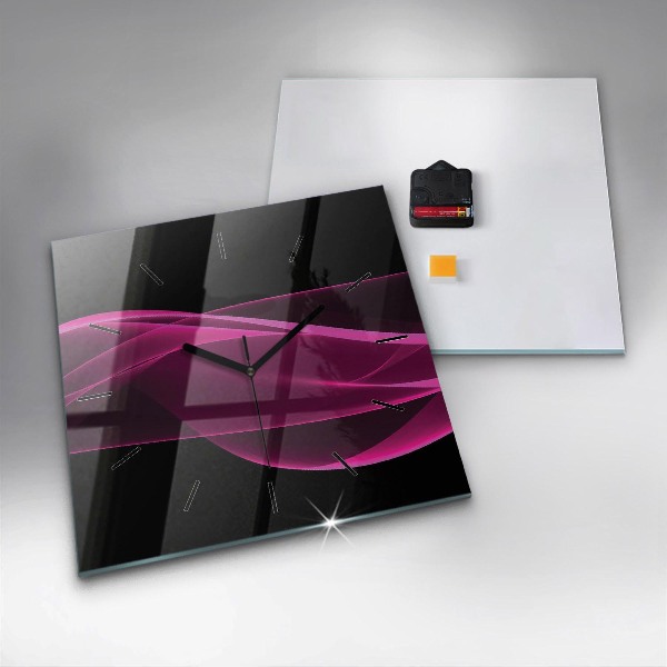 Square glass wall clock Pink abstraction