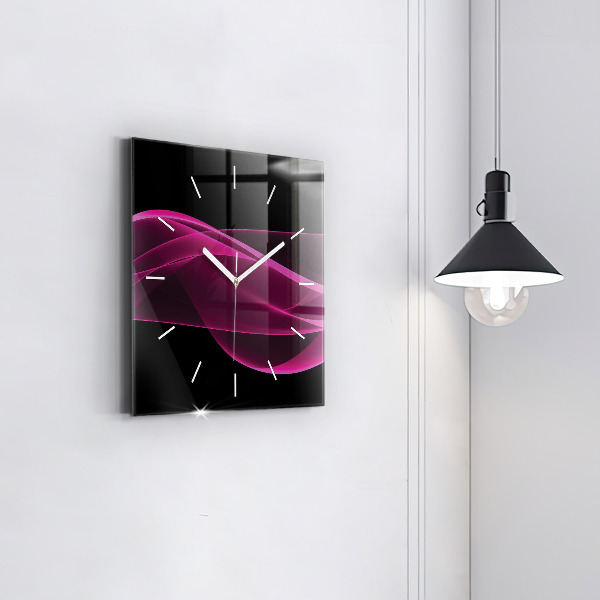 Square glass wall clock Pink abstraction