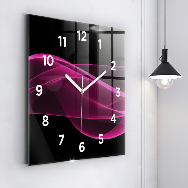 Square glass wall clock Pink abstraction