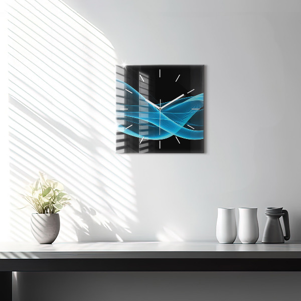 Square glass wall clock Blue abstraction