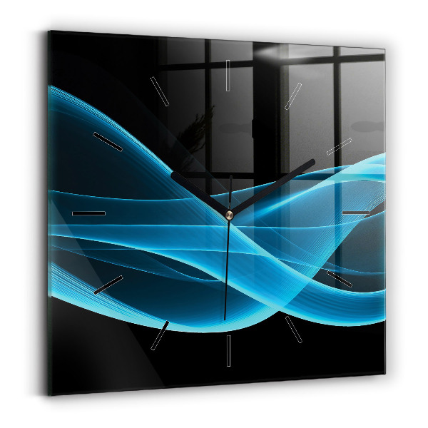 Square glass wall clock Blue abstraction