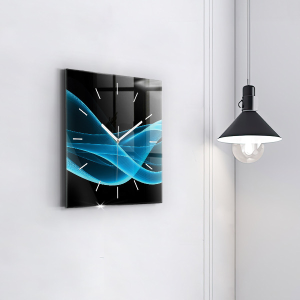 Square glass wall clock Blue abstraction